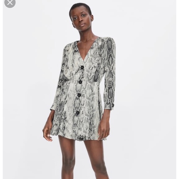 Snake Print Long-Sleeve Zara Dress (XS) - Picture 1 of 6
